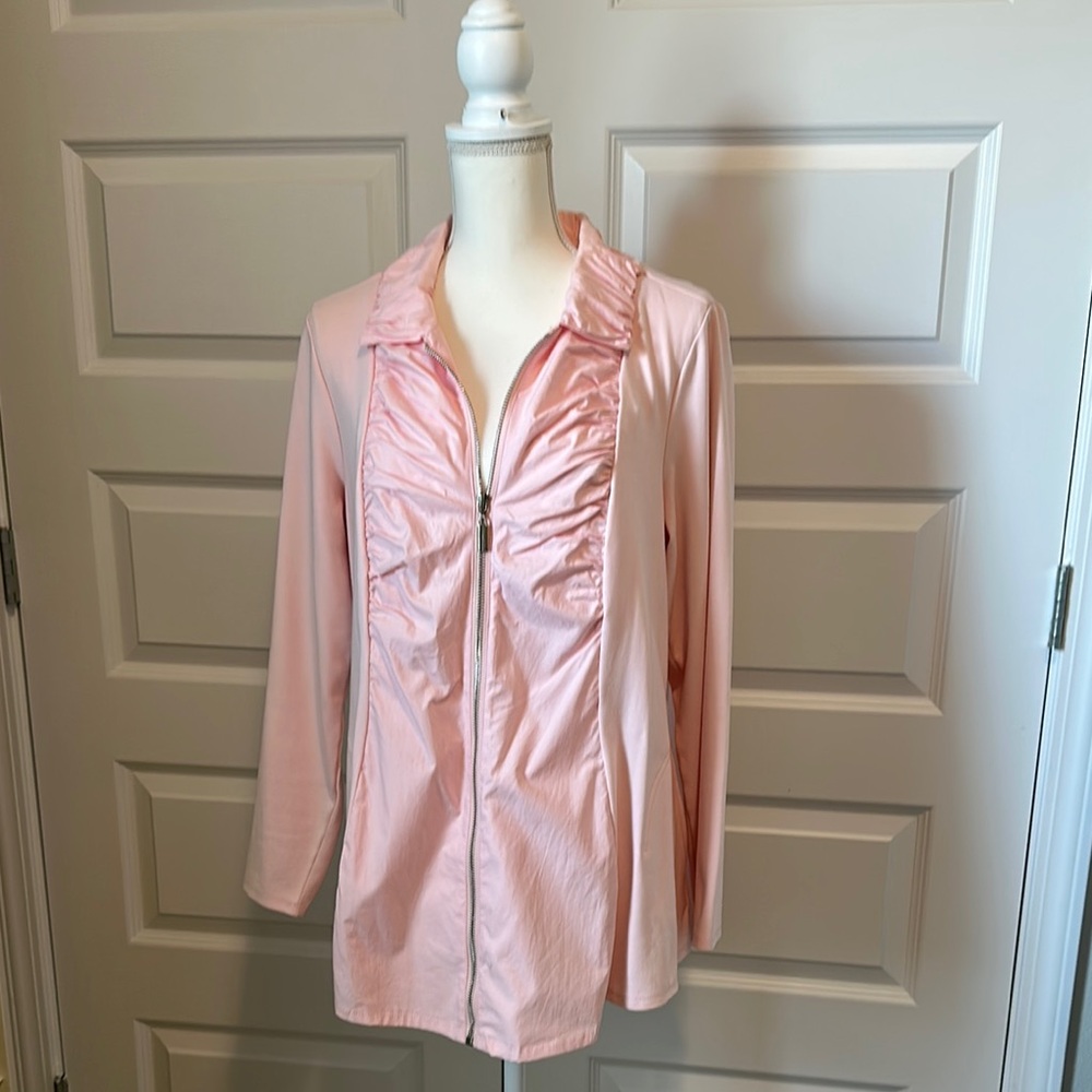 Pink Ruched Ruffled Long Sleeve Blouse